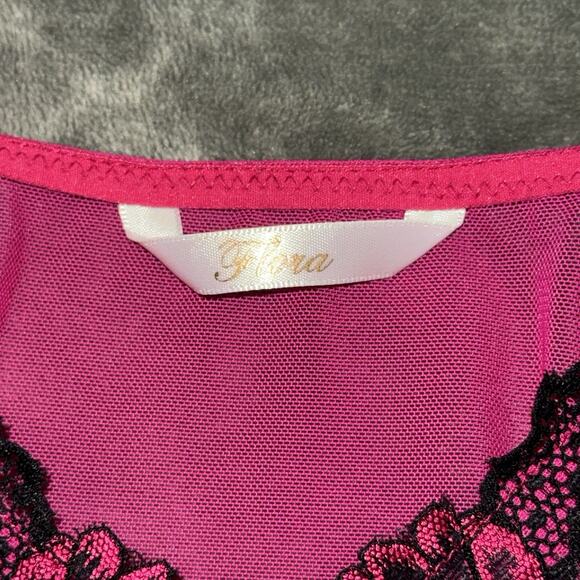 Flora Pink & Black Sheer Babydoll Lingerie Slip Dress Women's S/M Coquette Y2K - Picture 9 of 9